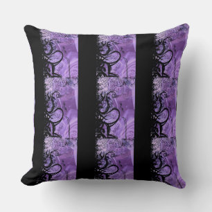 Black and Purple Tiled Pattern Throw Pillow