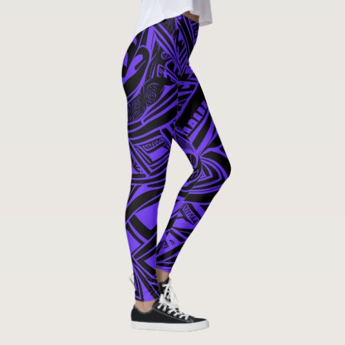 Black And Purple Tribal Abstract  Leggings