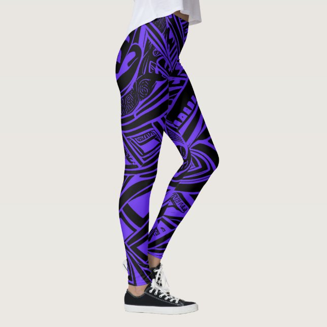 Black And Purple Tribal Abstract  Leggings (Right)