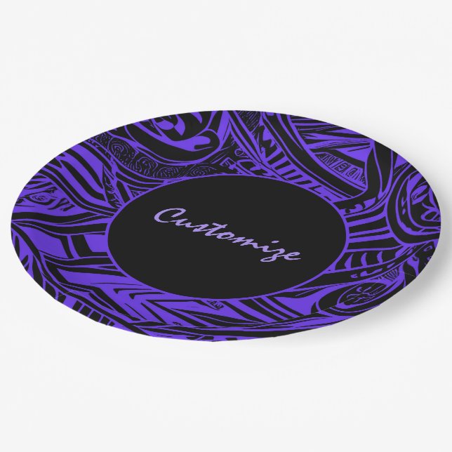 Black And Purple Tribal Abstract Paper Plates (Angled)