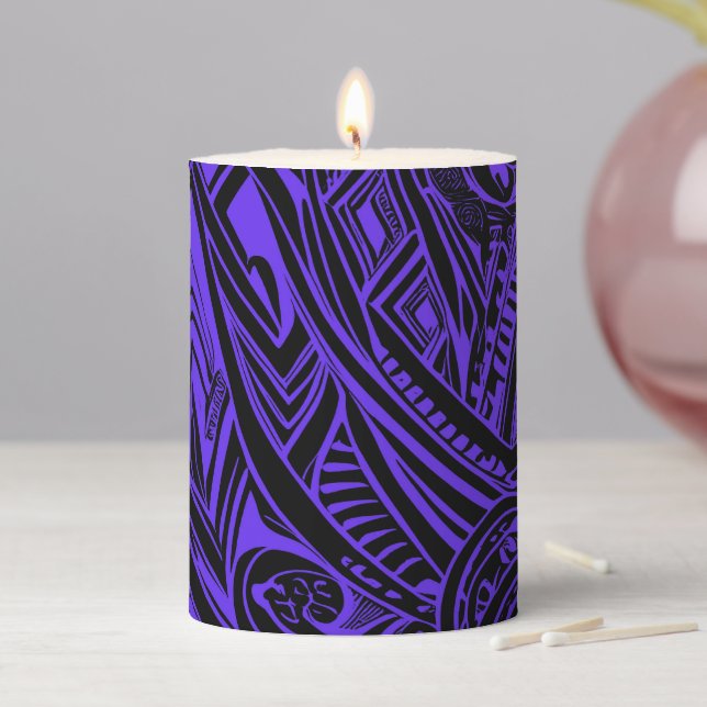 Black And Purple Tribal Abstract  Pillar Candle (In Situ)