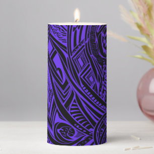 Black And Purple Tribal Abstract Pillar Candle