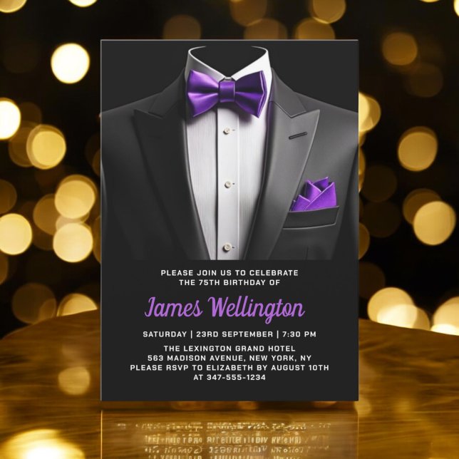 Black and Purple Tuxedo Birthday Event Invitation (Creator Uploaded)