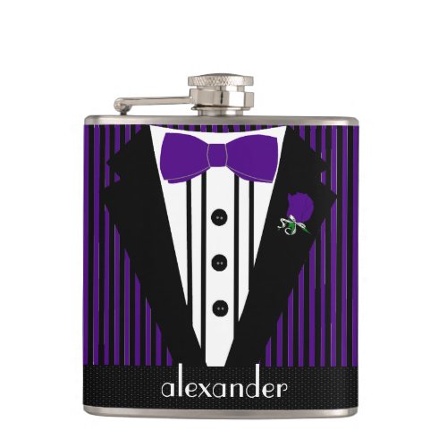 Black and Purple Tuxedo_ Groomsmen Gift Hip Flask