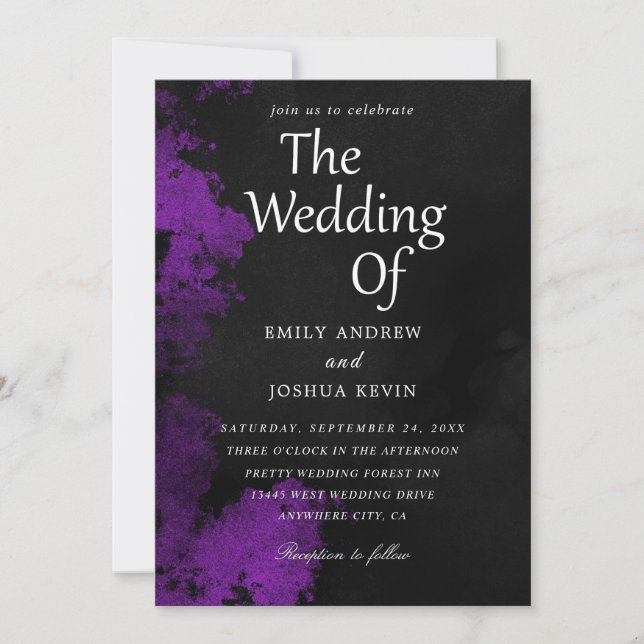 black and purple wedding invitations (Front)