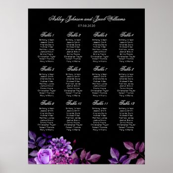 Black And Purple Wedding Seating Chart Print by RemioniArt at Zazzle