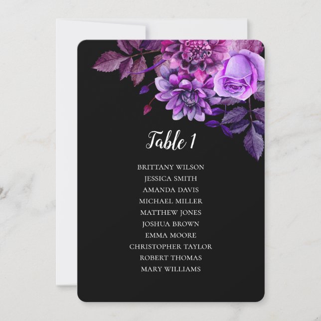 Black and purple wedding seating chart. Table plan Invitation (Front)