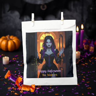 Black and Purple Witch Personalized Halloween Favor Bag