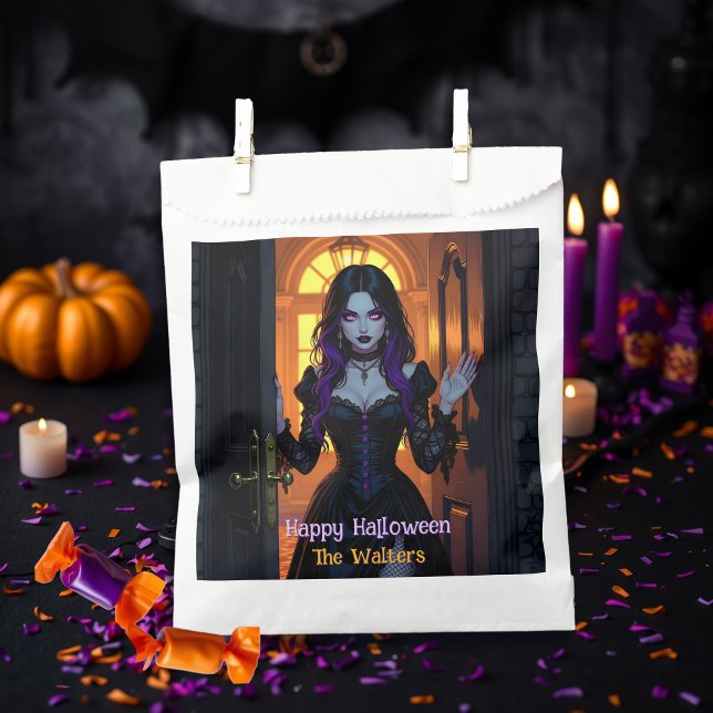 Black and Purple Witch Personalized Halloween Favor Bag (Creator Uploaded)