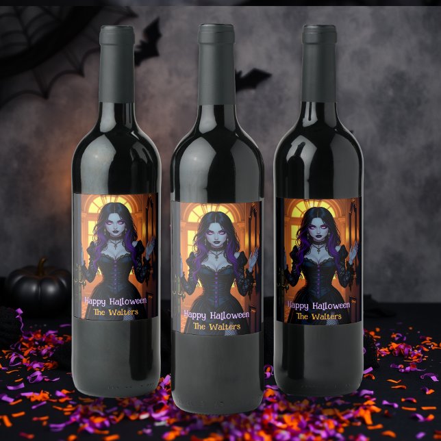 Black and Purple Witch Personalized Halloween Wine Label (Creator Uploaded)