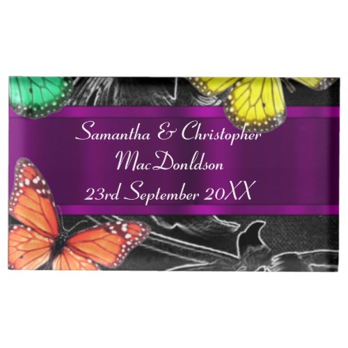 Black and purple with butterflies wedding table number holder