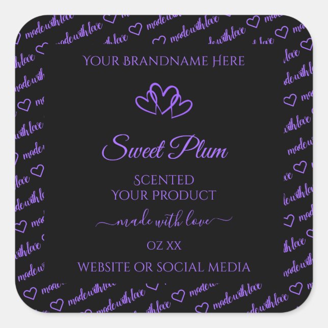 Black and Purple Words Cloud Product Labels Hearts (Front)