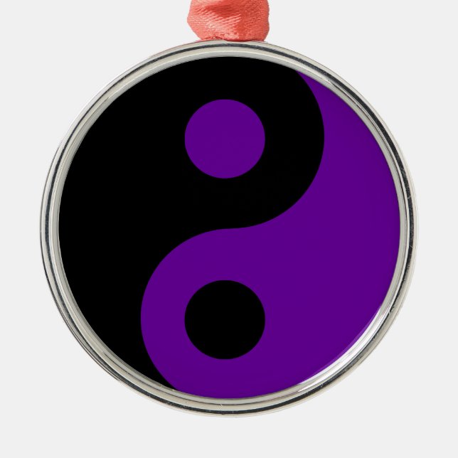Black and Purple Yin Yang Symbol Metal Ornament (Front)