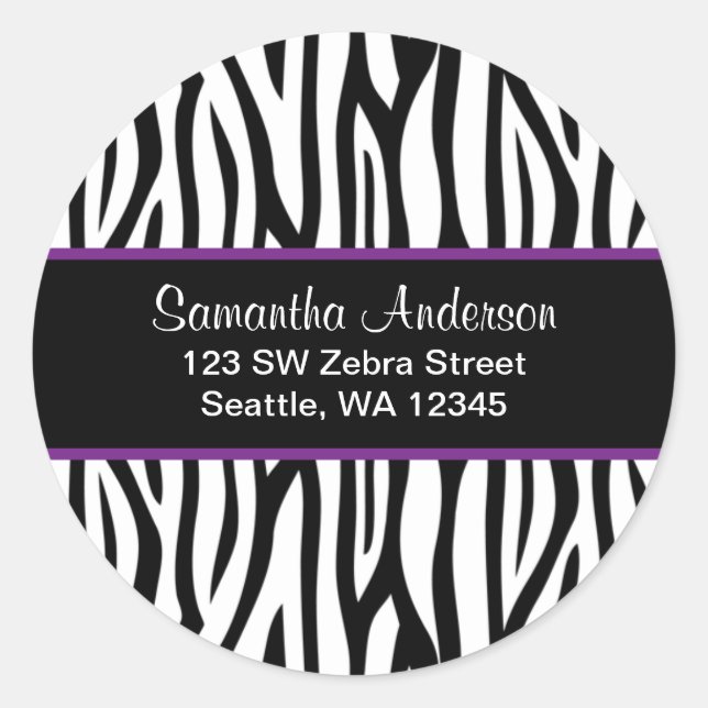 Black and Purple Zebra Custom Address Label (Front)