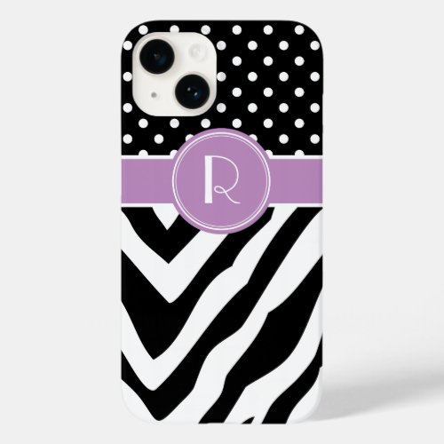 Black and Purple Zebra Polka Dots Monogram Case_Mate iPhone 14 Case