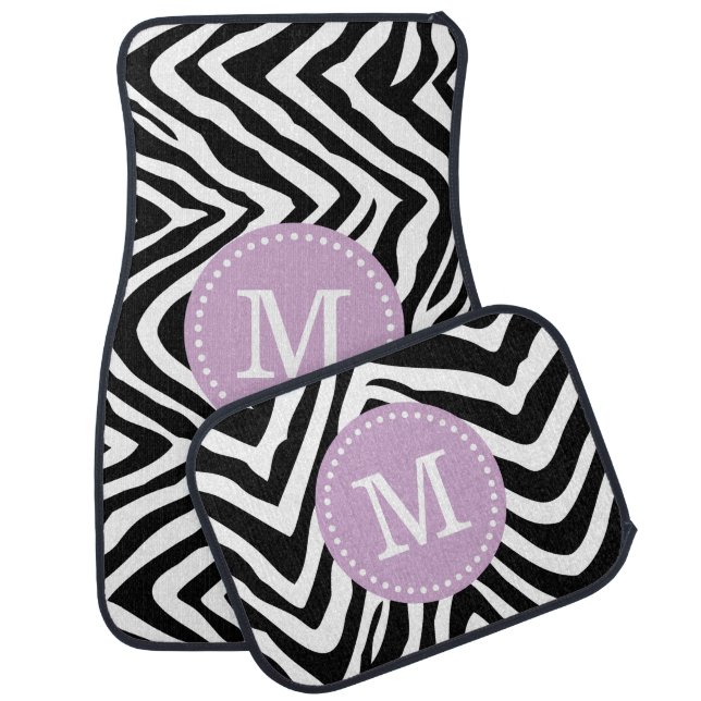 Black and Purple Zebra Print Custom Monogram Car Mat (Set)