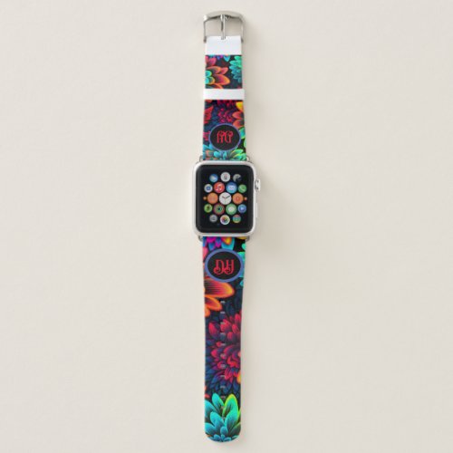 Black and Rainbow Flower Apple Watch Band