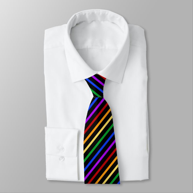Black and Rainbow Stripes Tie (Tied)