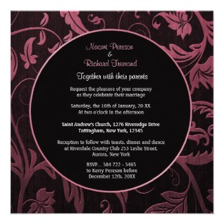 Black and Raspber Damask Wedding Invitation Square