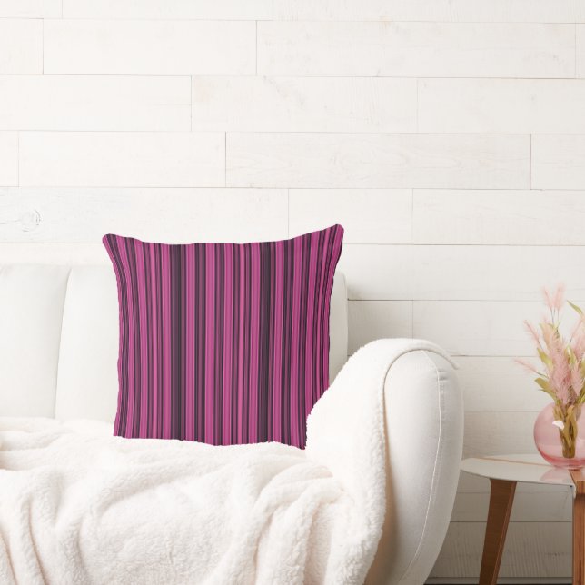 Black and Raspberry Colored Stripe Throw Pillow (Couch)