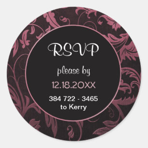 Black and Raspberry Pink Damask Wedding - RSVP Classic Round Sticker