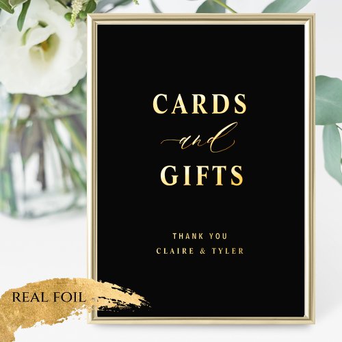 Black and Real Foil Cards and Gifts Wedding Sign