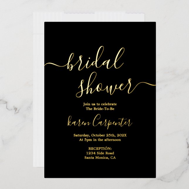 Black and Real gold foil Bridal Shower Invitation Foil Invitation (Envelope)