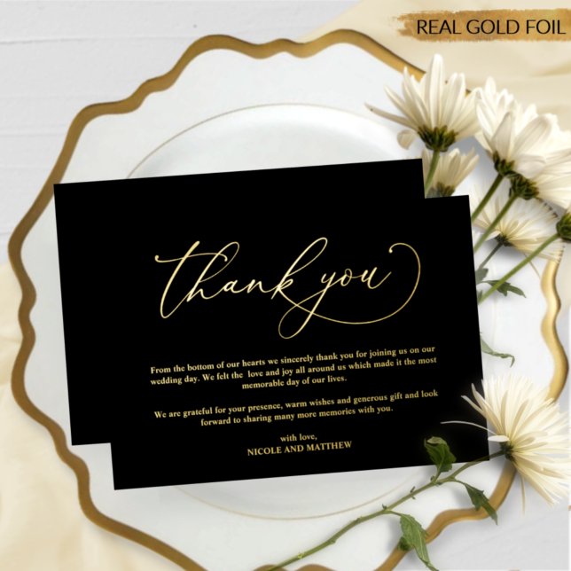 Black and Real Gold Foil, Wedding Thank You Card (Creator Uploaded)