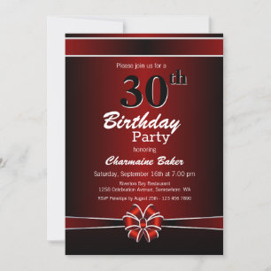 Black and Red 30th Birthday Party Invitation
