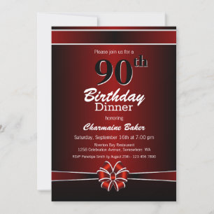 Black and Red 90th Birthday Dinner Party Invitation