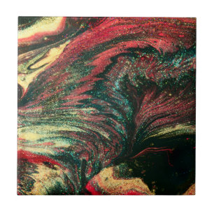 Black and Red Abstract Ceramic Tile