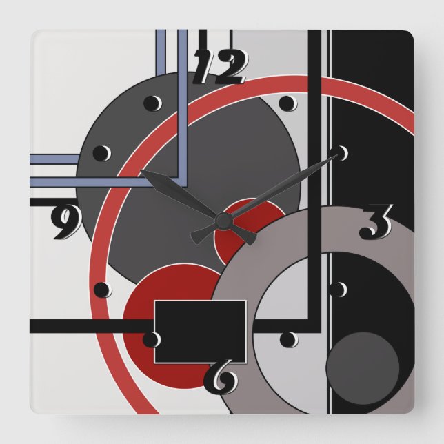 Black and red abstract painting geometric square wall clock (Front)