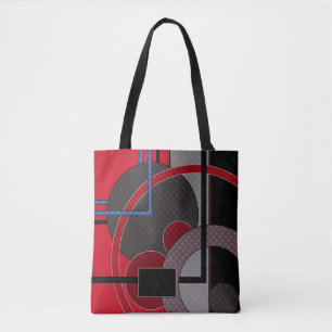 Black and red, abstract, painting, geometric tote bag