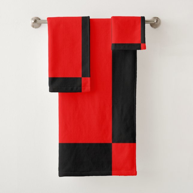 Black and Red Abstract Pattern Bath Towel Set (Insitu)