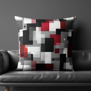 Black and Red Abstract Pattern Throw Pillow
