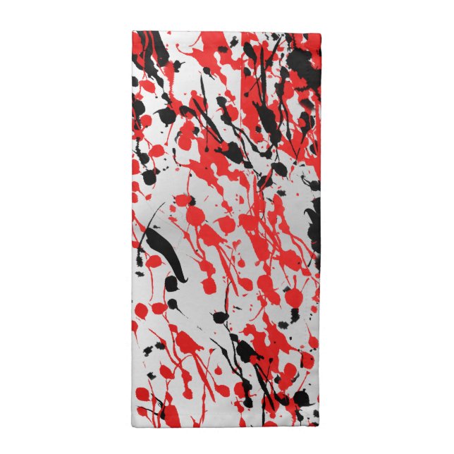 Black and Red Abstract Splash and Drip Cloth Napkin (Half Fold)