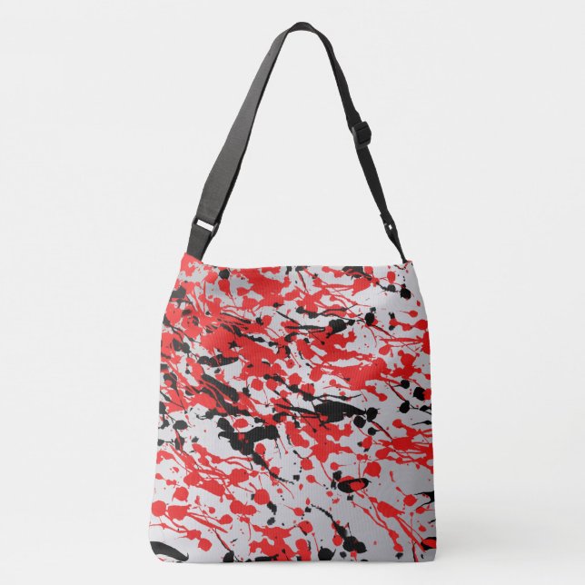 Black and Red Abstract Splash and Drip Crossbody Bag (Back)