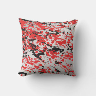 Black and Red Abstract Splash and Drip Outdoor Pillow