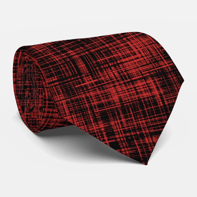 Black and Red Abstract Stripe Pattern Neck Tie (Rolled)
