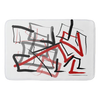 Black and red abstract striped bath mat