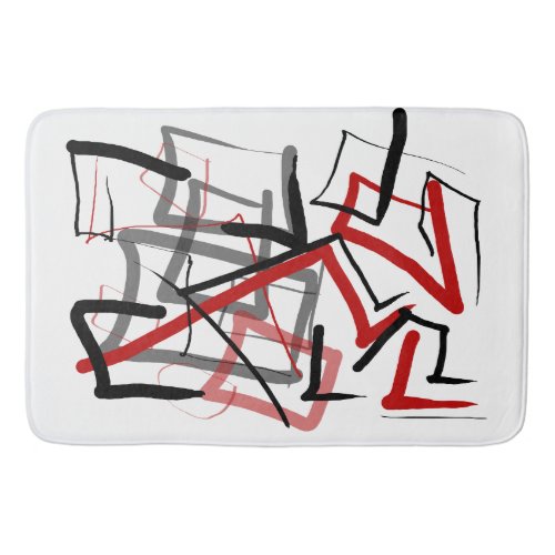 Black and red abstract striped bath mat