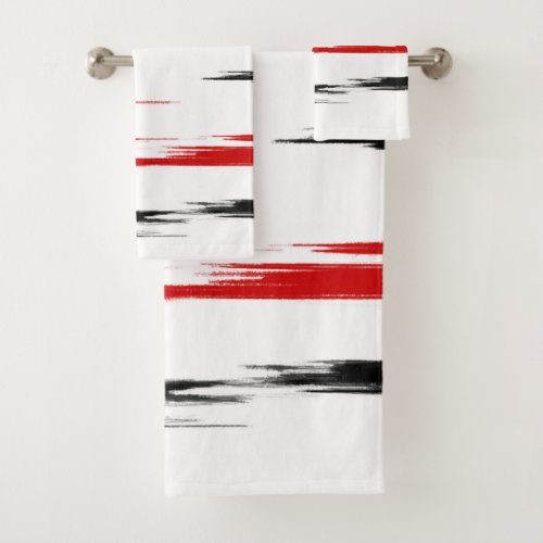 Black and red abstract striped bath towel set