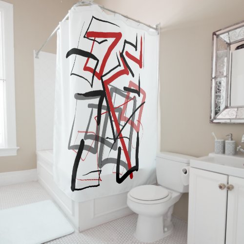 Black and red abstract striped shower curtain