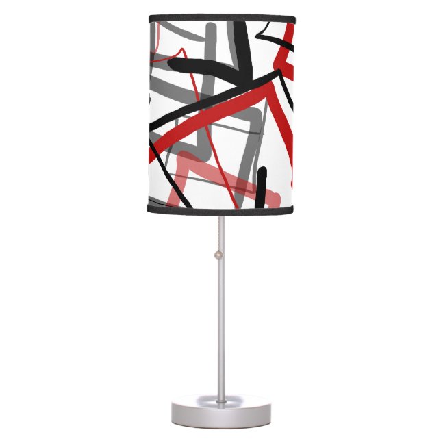 Black and red abstract striped table lamp (Front)