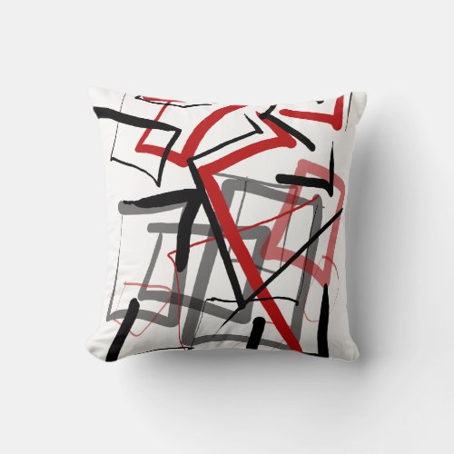 Black and red abstract striped throw pillow