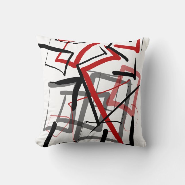 Black and red abstract striped throw pillow (Front)