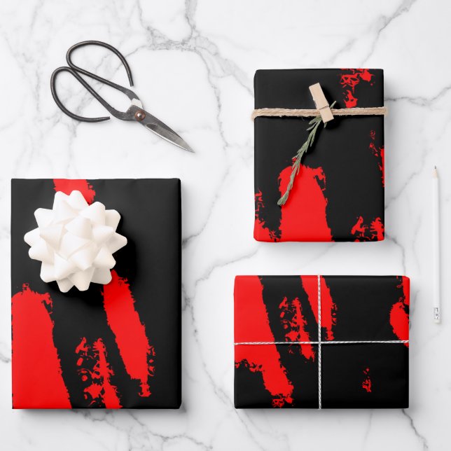 Black and Red Abstract Wrapping Paper Sheets (Front)