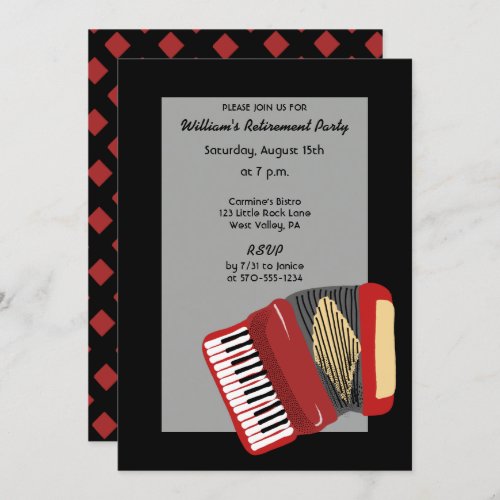 Black and Red Accordion Players Party Invitation