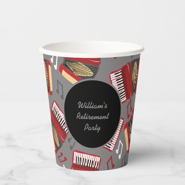 Black and Red Accordion Players Party  Paper Cups (Front)