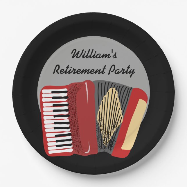 Black and Red Accordion Players Party Paper Plates (Front)